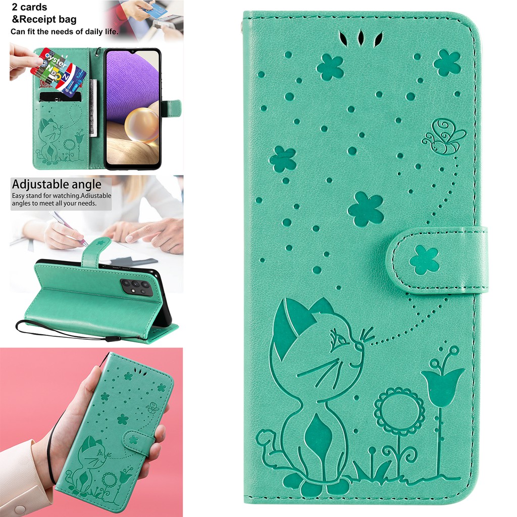 Bao da điện thoại kiểu ví gập nam châm có ngăn thẻ cho Samsung Galaxy S21 Fe A82 A22 A72 A52 A52s 5g A02S A03S A32 4g