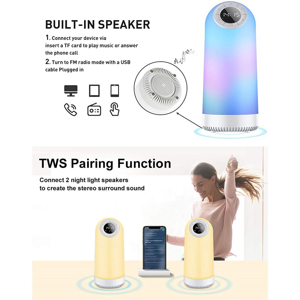 Đèn Ngủ Led Không Dây Tích Hợp Đồng Hồ Báo Thức