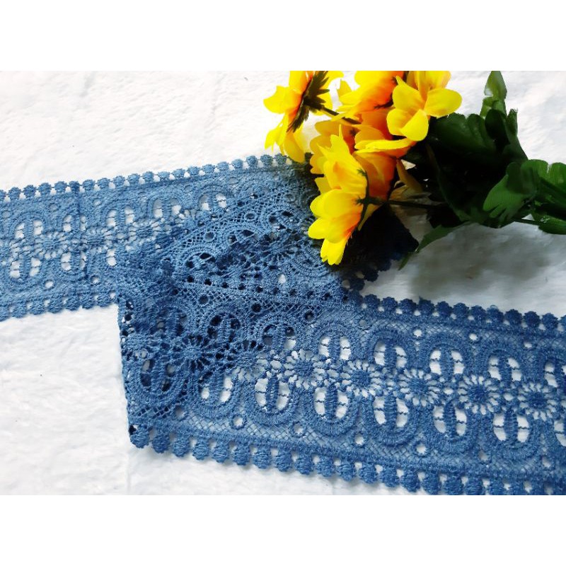 dây ren viền màu xanh khổ ngang 8,8cm