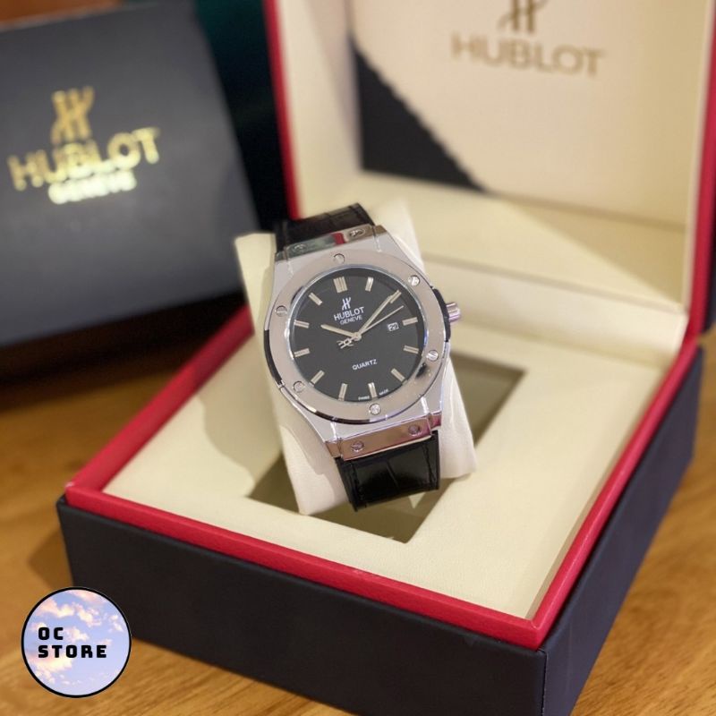 Đồng hồ nam Hu blot - Bản classic máy pin dây da đen viền kim loại