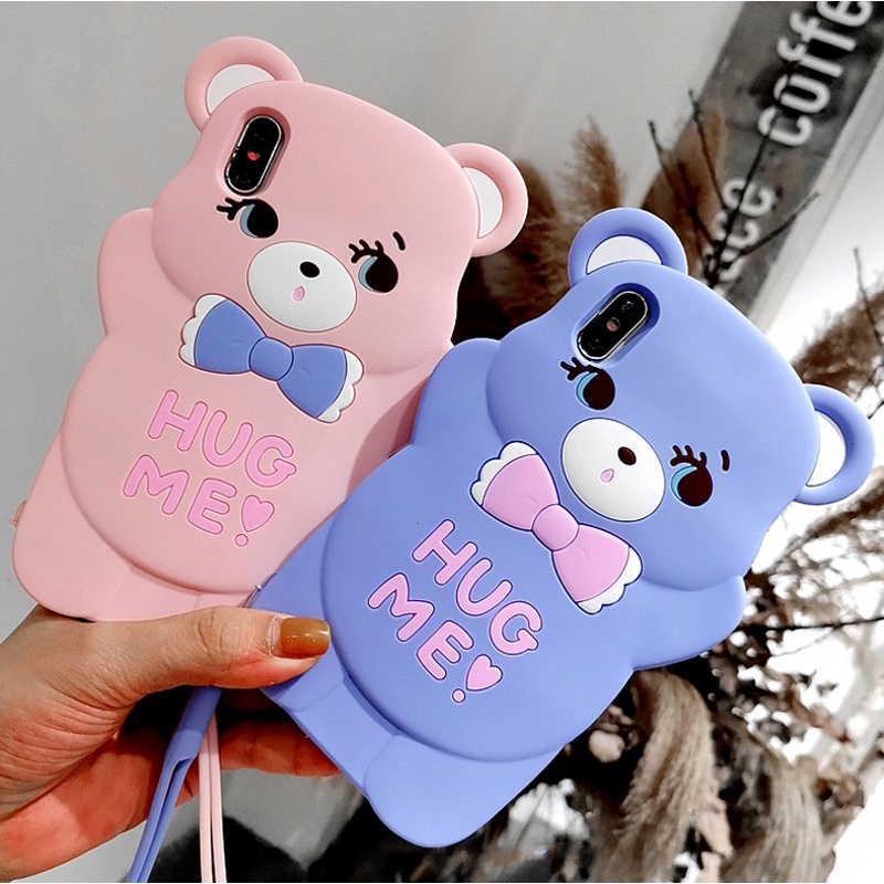 Ốp điện thoại hình gấu 3D màu hồng tím cho Xiaomi Redmi Note 10 Note 8 Pro 7 6 5 Mi Poco F2 Pro K30Pro