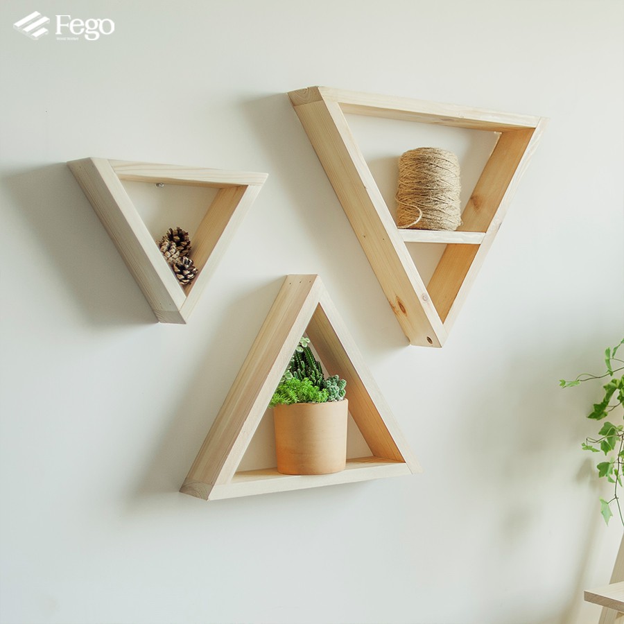 3 Kệ gỗ để cây cảnh trang trí/ Kệ treo tường hình tam giác bằng gỗ thông tự nhiên