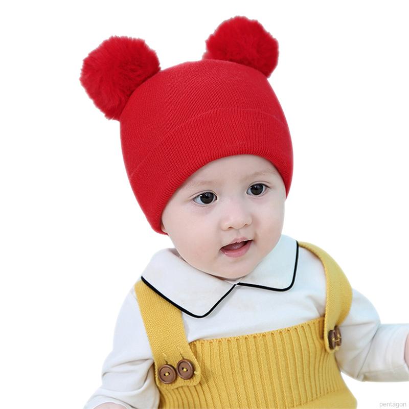 Mũ Len Đính Quả Bông Xinh Xắn Cho Bé Từ 0-12 Tháng Tuổi
