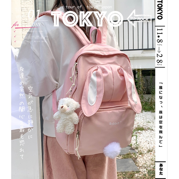 Thỏ Ba Lô Đi Học Nữ Công Suất Lớn Lưng Hồng Nữ Bagpack Nylon Hoạt Hình Schoolbag
