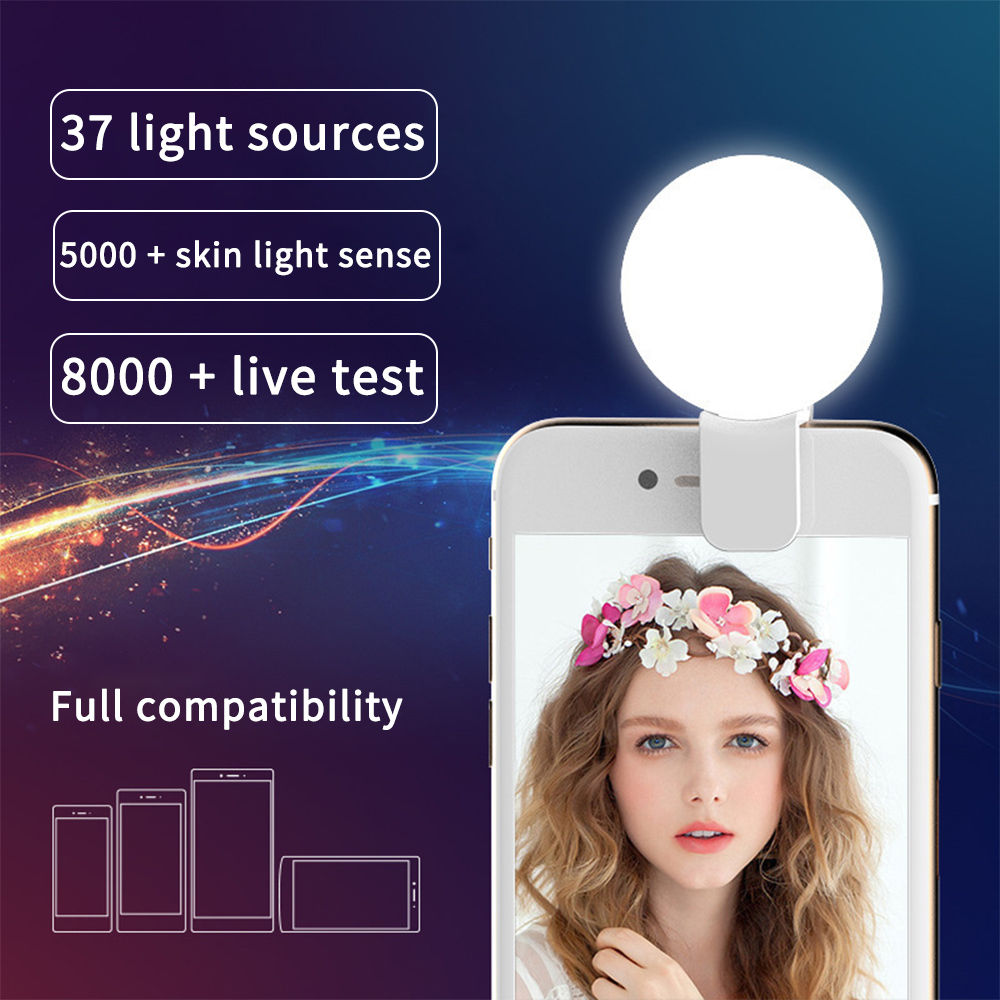 Selfie Light Rechargeable LED Light Portable Mini Clip Smooth DimmingUniversial Fill-in Flash for Photography Makeup Vlogging Live Streaming for IPhone Cellpone