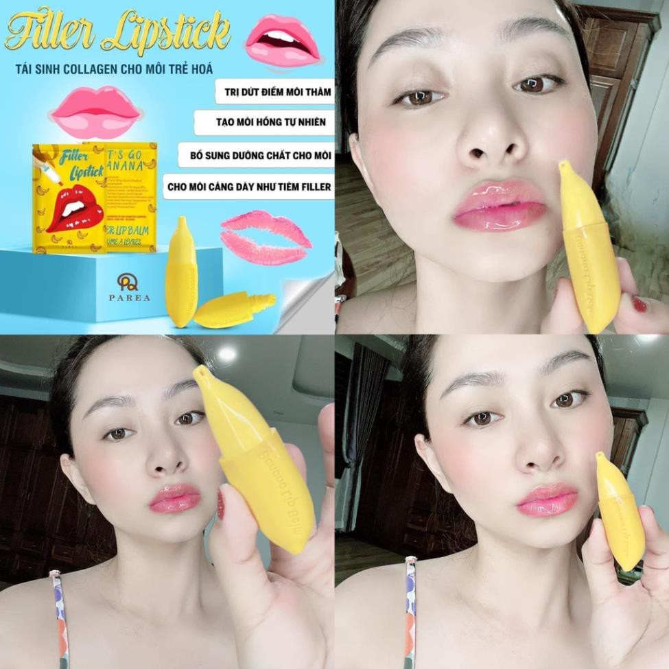 [Sẵn SLL] Môi Căng Mọng Hồng Hào với Son Filler Collagen Chuối Khử Thâm Parea cùng son màu Chu Lipstick