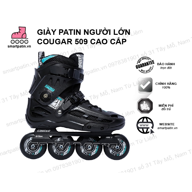 Giày patin Cougar B509 màu đen cao cấp, chạy đường, thi đấu