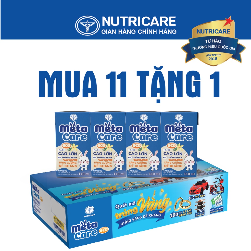 Mua 11 lốc tặng 1 Sữa nước Nutricare Metacare ECO phát triển toàn diện