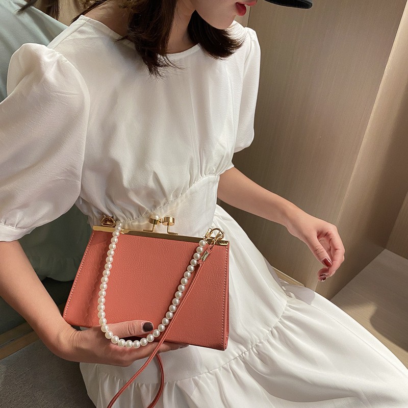 Summer Small Bag Women's Bag 2021 New Popular Net Red Fashion Beaded Shoulder Bag Western Style All-Matching Textured Small Square Bag