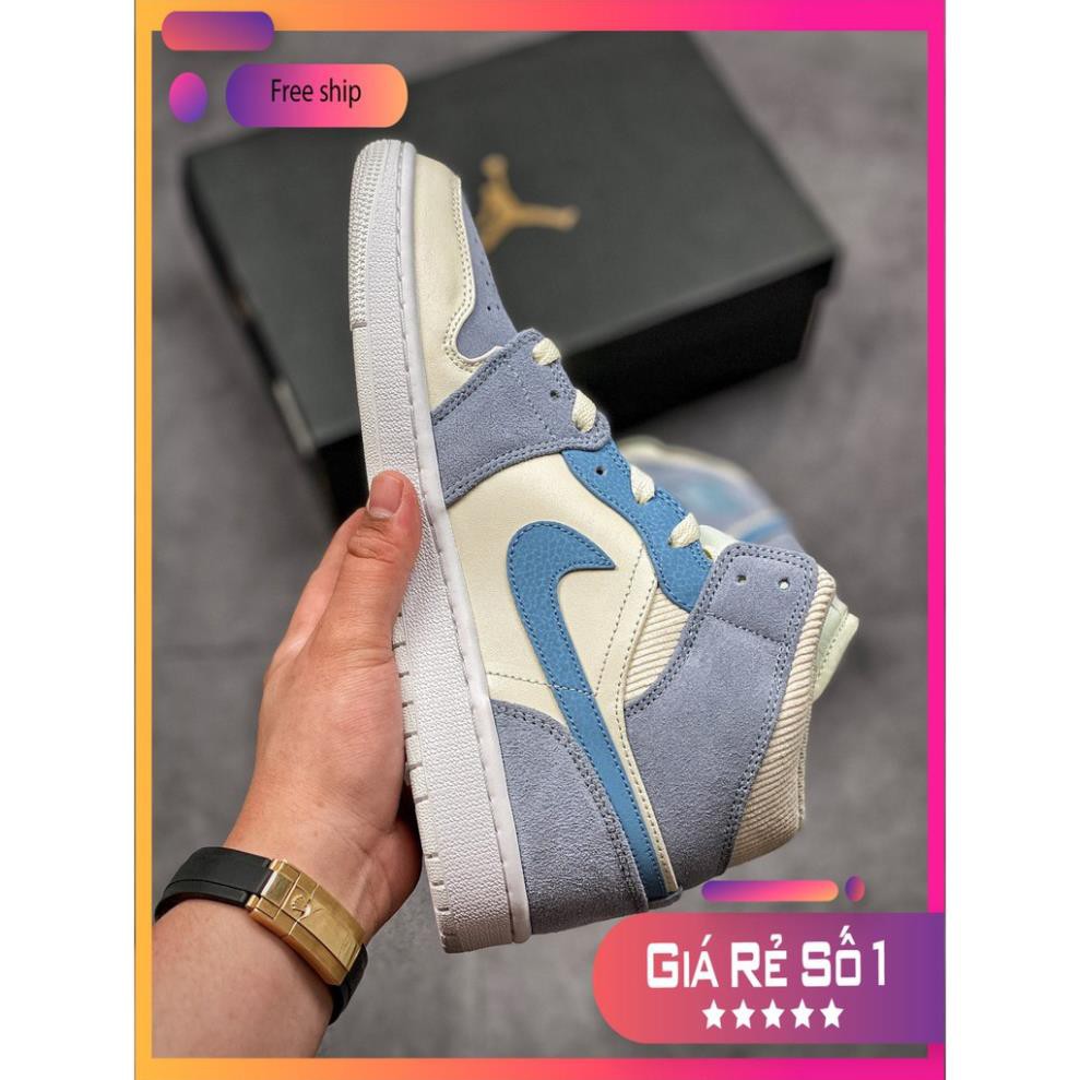 (FULL BOX + QUÀ TẶNG) Giày thể thao Air Jordan 1 Mid Mixed Textures Blue cổ cao siêu đẹp cho nam và nữ | BigBuy360 - bigbuy360.vn