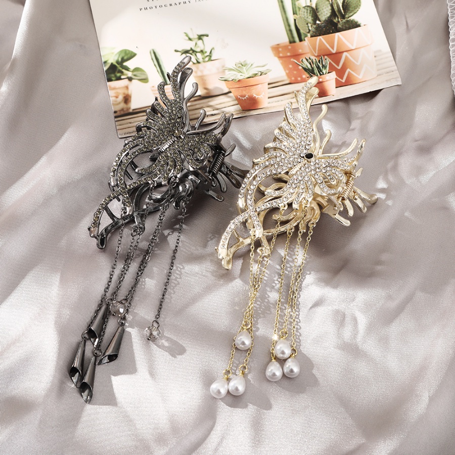 Kẹp Tóc Đuôi Ngựa Hình Bướm Bằng Kim Loại Đính Ngọc Trai Và Đá Pha Lê Phong Cách Hàn Quốc