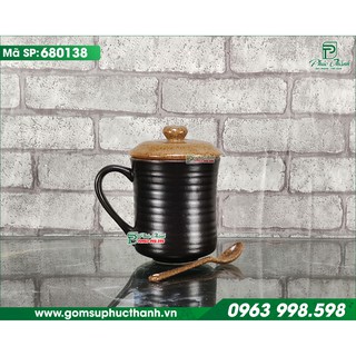 Cốc sứ cafe có nắp dáng Eo men gốm Bát Tràng