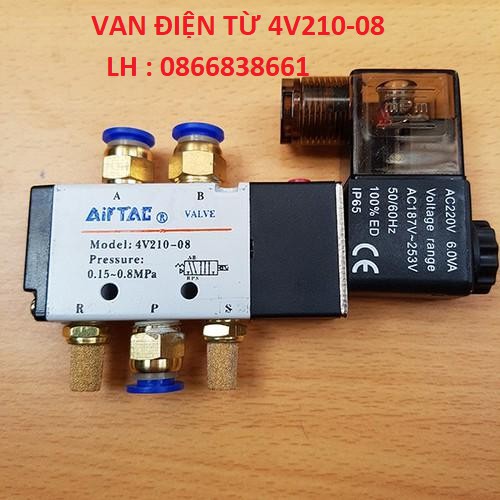 |HÀNG TỐT| Van điện từ 4V210-08 khí nén ( van 5/2, 5 cửa 2 vị trí, ren 13mm ) điện áp 220V 24V giá sỉ