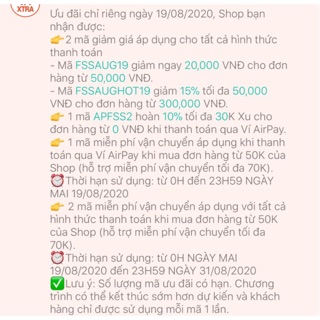 Freeship đơn từ 50k. Giảm phí ship 70k cho đơn 300k