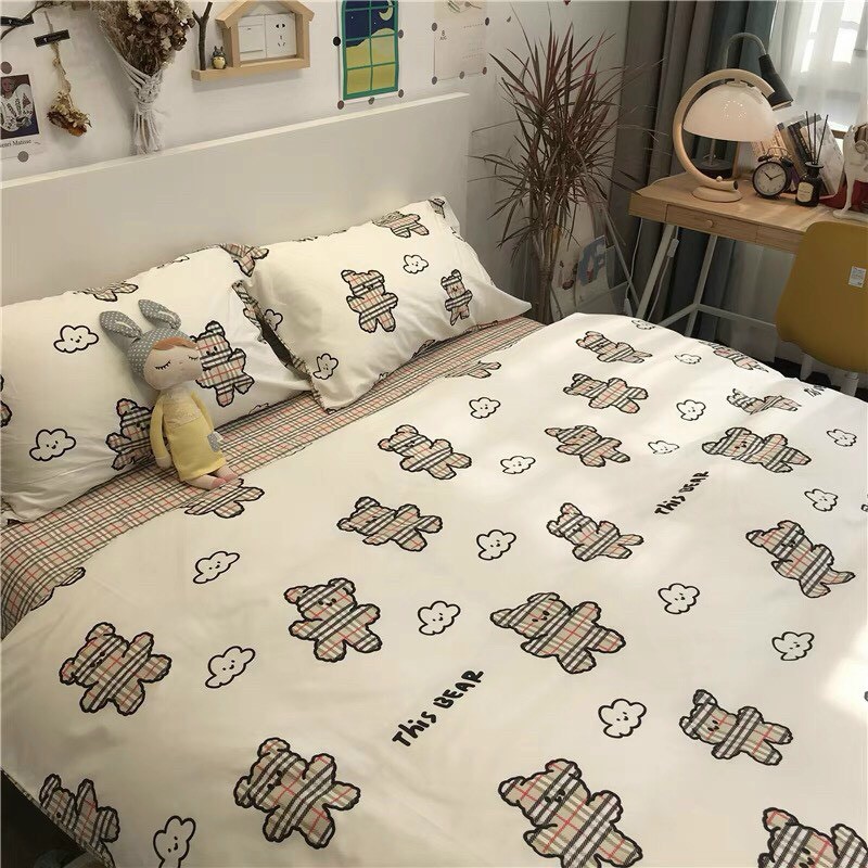 Bộ chăn ga gối drap giường chất cotton poly họa tiết gấu bbr