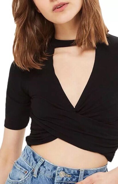 [ Mã FADIRECT5K giảm 5K đơn bất kỳ] Áo Croptop Vạt Chéo Vòng Cổ - Kèm Ảnh Thật