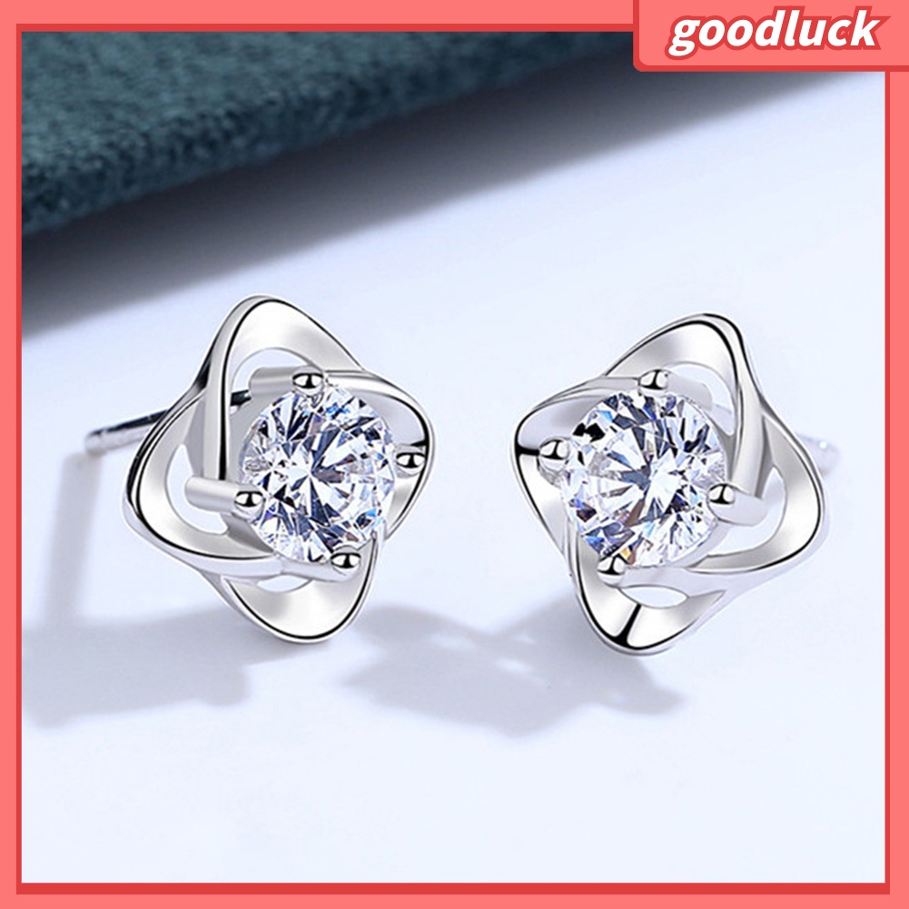 Bông Tai Hình Cỏ 4 Lá Đính Đá Cho Nữ