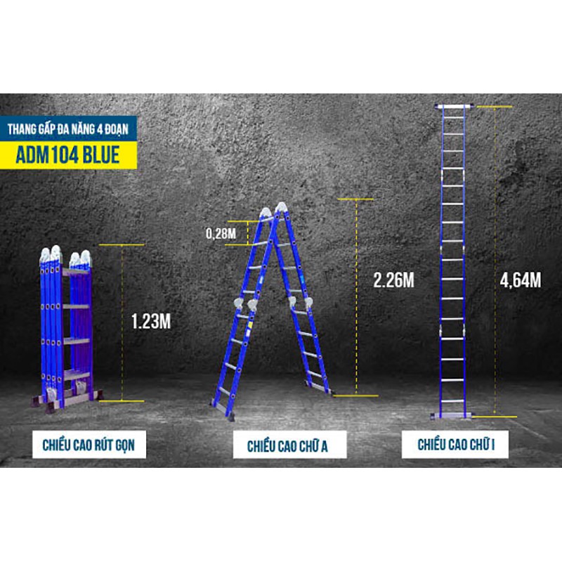 Thang nhôm gấp gọn đa năng 4 đoạn Advindeq ADM104