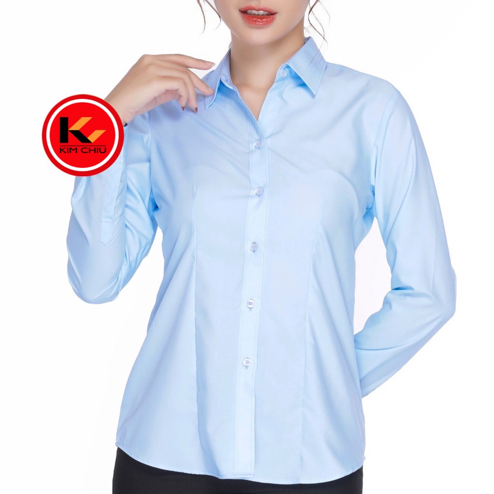 Áo Sơ Mi Nữ Công Sở Cao Cấp KIM CHIU Form Mai An màu Xanh Nhạt Tay Dài Vải Kate Ý Đẹp, Ít Nhăn, Giãn Nhẹ. SMTD01