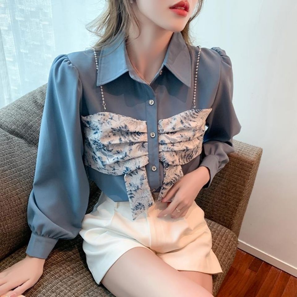 Áo Sơ Mi Chiffon Tay Dài Giả Hai Lớp Phong Cách Âu Mỹ Thời Trang Xuân Thu Mới Cho Nữ
