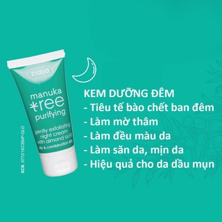 Manuka Tree Purifying Gently Exfoliating Night Cream (Kem dưỡng AHA 3% dành cho da dầu & da mụn ban đêm) 50ml