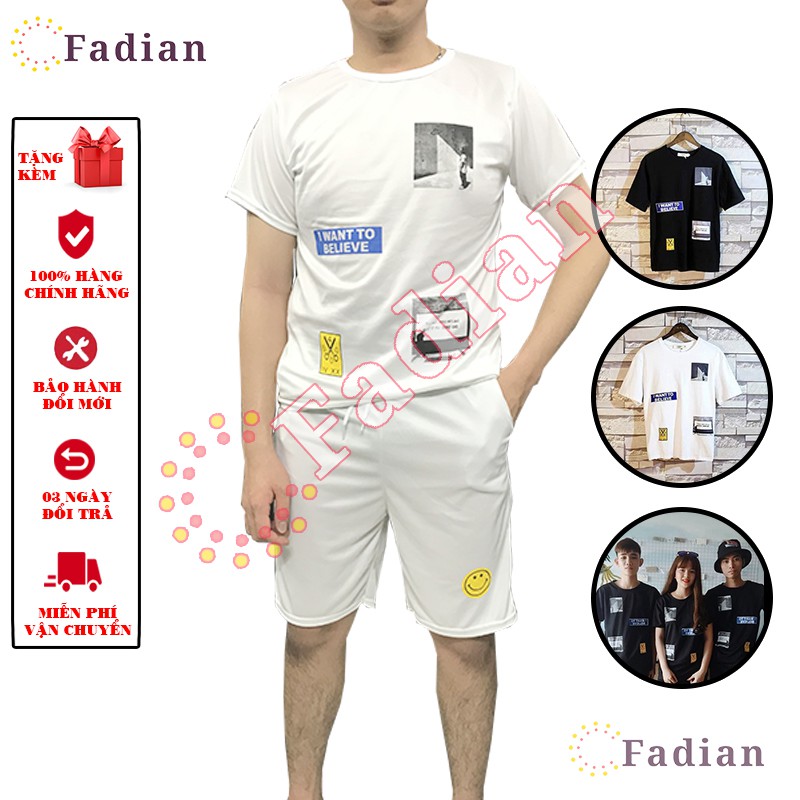 Set đồ bộ nam nữ, đồ thể thao nam mặc nhà tay ngắn form chuẩn phong cách Ulzzang Unisex in chữ I WANT TO BELIVE