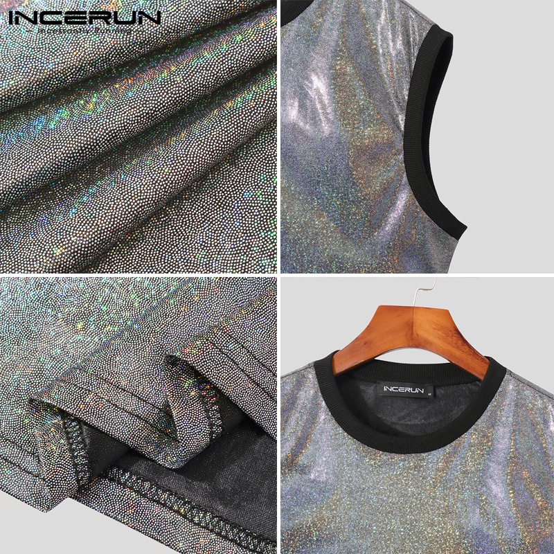 Áo lửng INCERUN sát nách phối kim sa lấp lánh cho nam