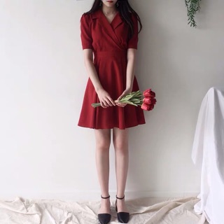 Váy thắt nơ đỏ cổ V (Order)