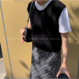 Áo gile len cổ tròn