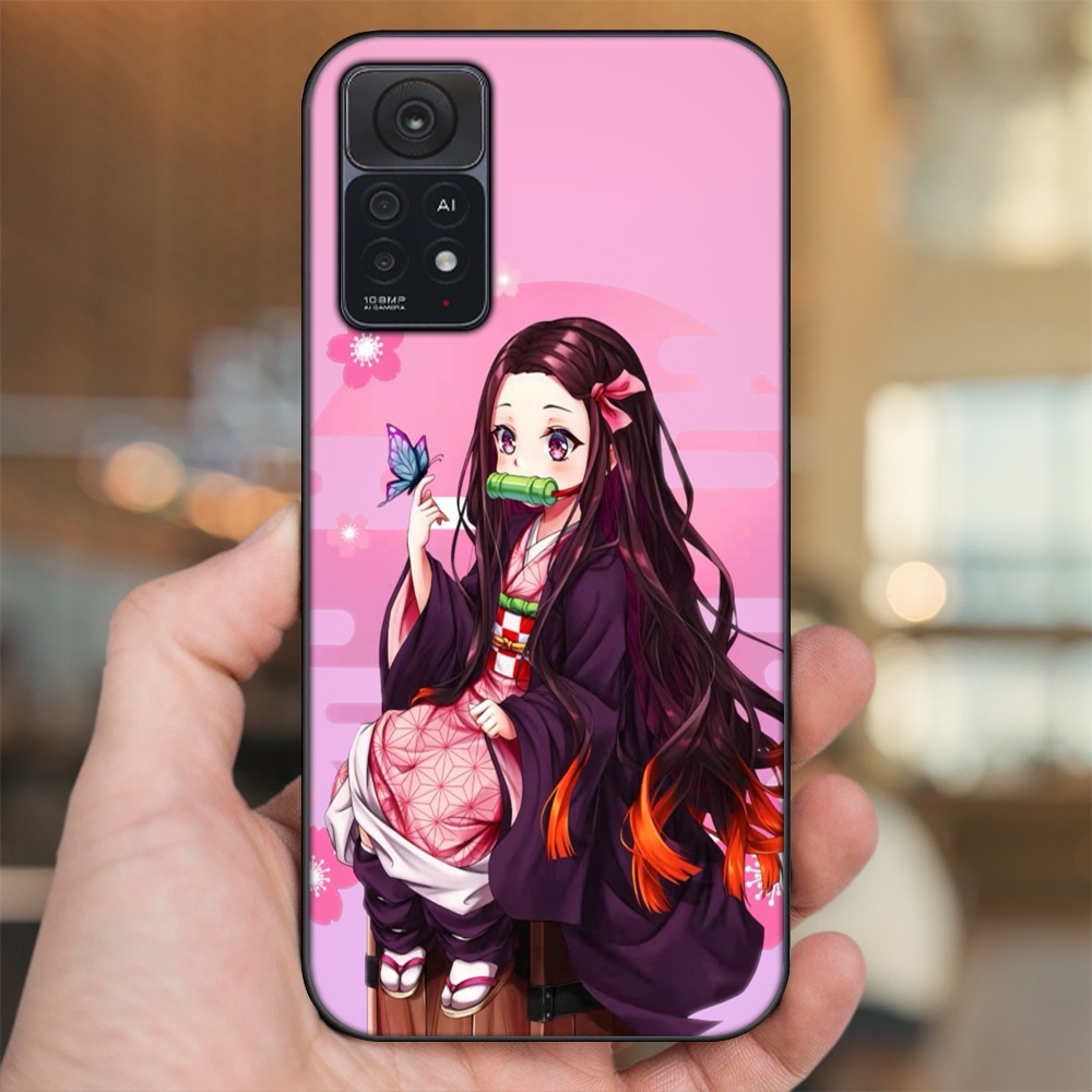 Ốp lưng Xiaomi Redmi Note 11 Pro 5G viền đen in hình Nezuko Kimetsu no Yaiba