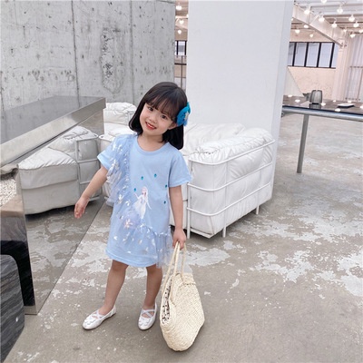 Đầm Công Chúa Elsa Tay Ngắn Dễ Thương Cho Bé Gái 1-9 Tuổi