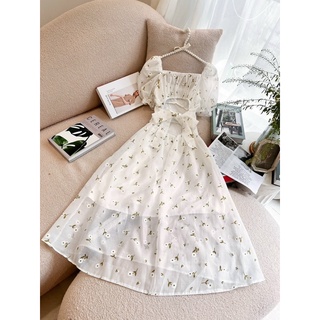 Váy hoa tay ngắn xếp ly( Sẵn tại shop)