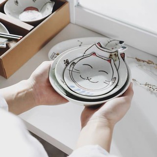 Set bát đĩa mèo trắng