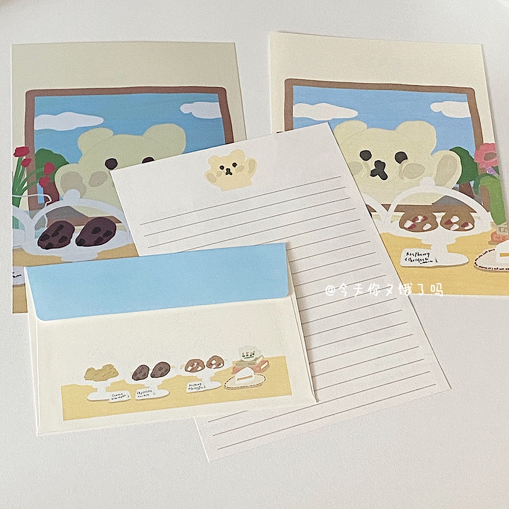 Bộ Nhãn Dán Trang Trí Phong Bì Họa Tiết Gấu Và Chữ Dễ Thương Lãng Mạn