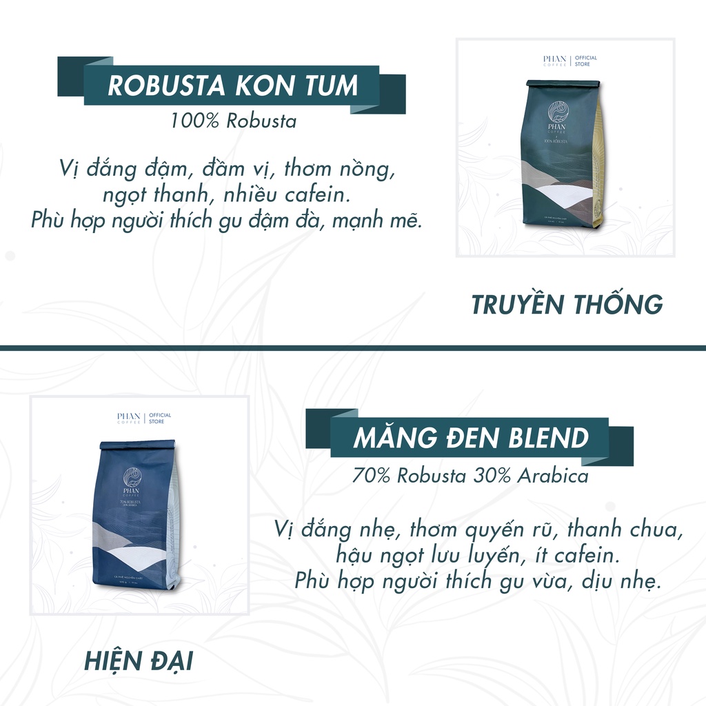 Combo 1kg Cà phê Robusta rang xay nguyên chất Phan Coffee vị đắng đậm thơm nồng pha phin pha máy