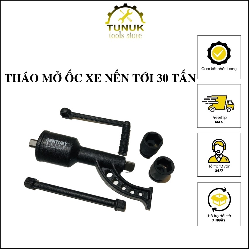 Tay quay cộng lực tháo ốc lốp xe tải chuyên dụng TUNUK, bộ tay vặn tăng trợ lực  mở bulong Century, tặng 2 tuýp 1 inch