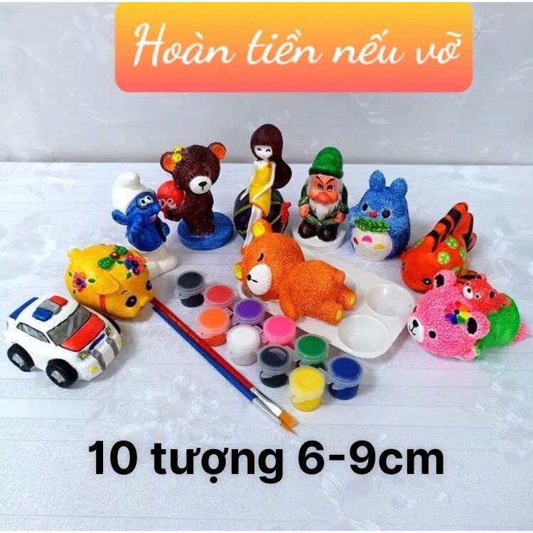 [Tặng 12 màu +2 cọ] Combo 10 tượng thạch cao 6-9cm – set tô tượng cho bé – Smart baby