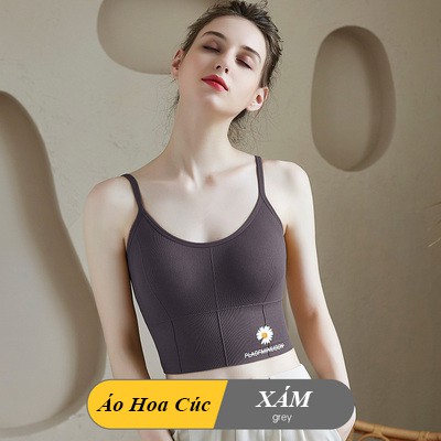 Áo Bra Hoa Cúc Tập Gym Yoga Mặc Trong Croptop Chất Mịn Co Giãn Đệm Dày Nâng Ngực