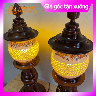 (ĐÈN THỜ CAO CẤP) Đèn Thờ Gỗ Gụ Sứ Hoa Văn Tròn