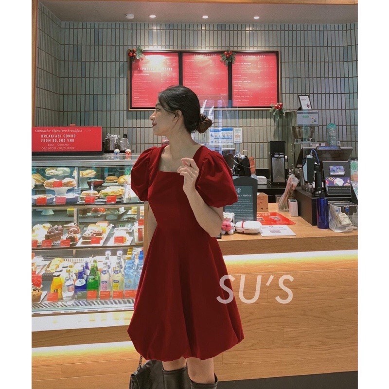 Váy Nhung Nữ, Đầm Bí Tay Bồng Cổ U Dáng Xòe Chất Nhung Cao Cấp 2 Màu Đỏ, Đen Thời Trang Sang Trọng, Thanh Lịch. | BigBuy360 - bigbuy360.vn