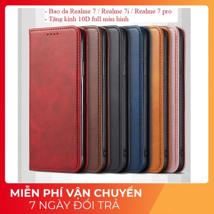 Bao da Realme 7 / Realme 7i / Realme 7pro nắp gập dạng ví , có ngăn đựng thẻ , nắp hít nam châm