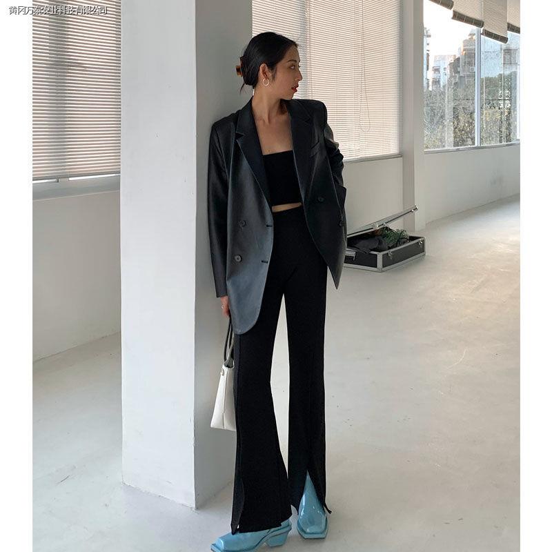 Áo Khoác Vest Da PU Dáng Rộng Màu Đen Thời Trang Thu Đông Dành Cho Nữ 2023