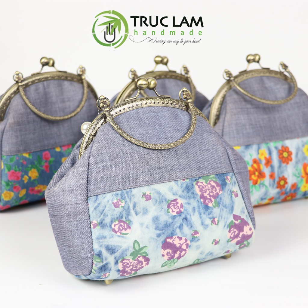 Túi Xách Tay Đeo Vai Thời Trang Nữ Vải Denim Khóa Nẹp Đồng Miệng Cong - Trúc Lâm Handmade