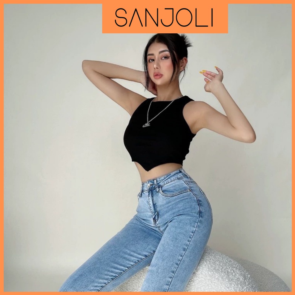 Áo Crotop Kiểu Ba Lỗ SANJOLI Áo Thun Croptop Tay Ngắn Ôm Body Hở Bụng Chất Thun Gân Nữ Trơn Sexy Đẹp Đi Chơi AO050