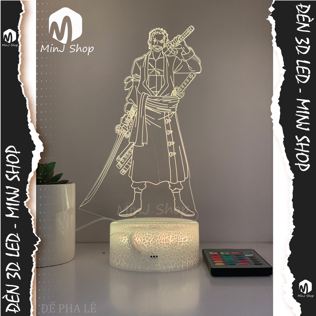 Đèn Ngủ 3D Zoro | 16 Màu + Remote | Đèn Led Anime | Vua Hải Tặc | MinJ Shop