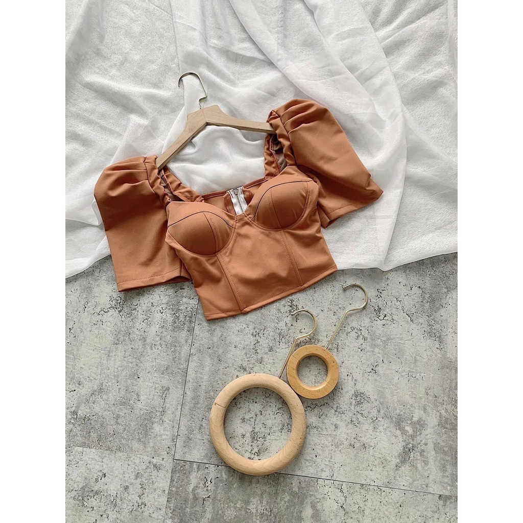 Áo Kiểu Crotop Borip Hot Trend Cổ Vuông Tay Phồng Dây Kéo Sau Lưng Phong Cách TTKXA0015