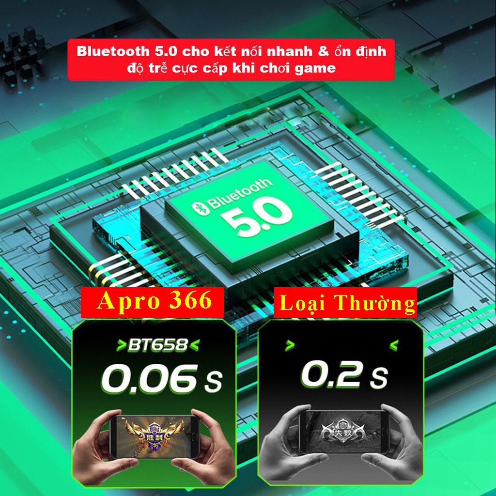 Tai nghe gaming Bluetooth, Tai nghe chơi game Apro 366 Tws Bluetooth 5.0 - Không dây có mic với độ trễ cực thấp