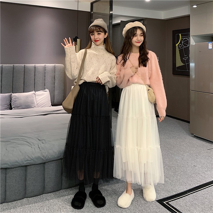 Xiaozhainv Chân váy chiffon dáng dài lưng cao màu trơn thời trang phong cách Hàn Quốc | BigBuy360 - bigbuy360.vn