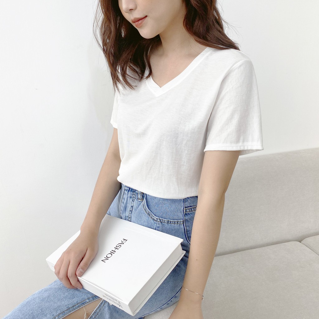Áo Thun Nữ GAP Cổ Trái Tim Sành Điệu Hàng Chính Phẩm Cotton Mềm Min , Siêu Mát - Ruby