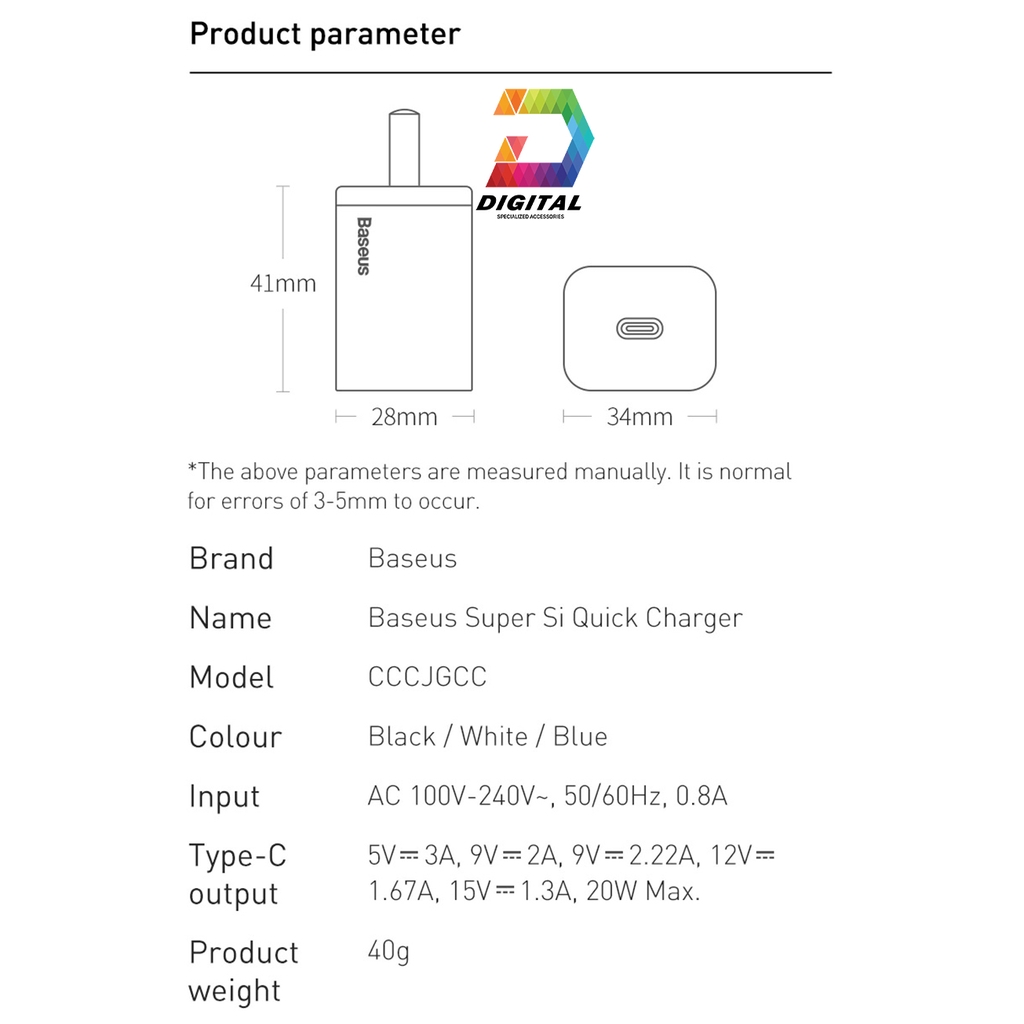 Củ Sạc Nhanh Baseus PD 20W Super Si Chính Hãng